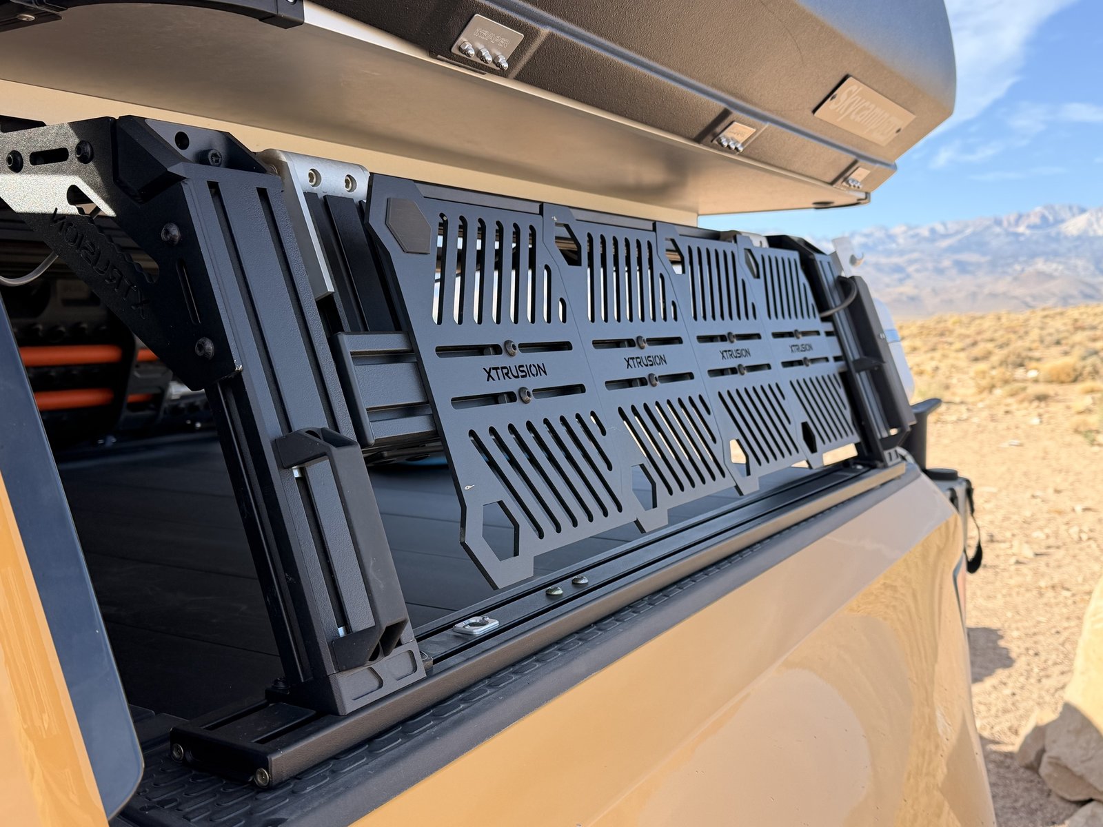 Xtrusion bed rack panel detail at the tailgate